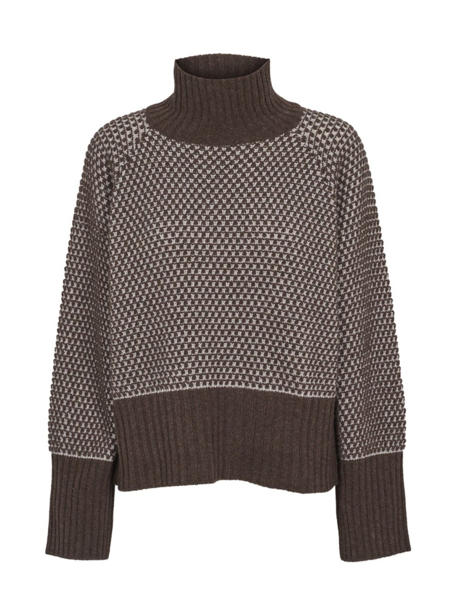 Mom Enula9 | Line T-Neck Sweater - Brown/Grey Knit