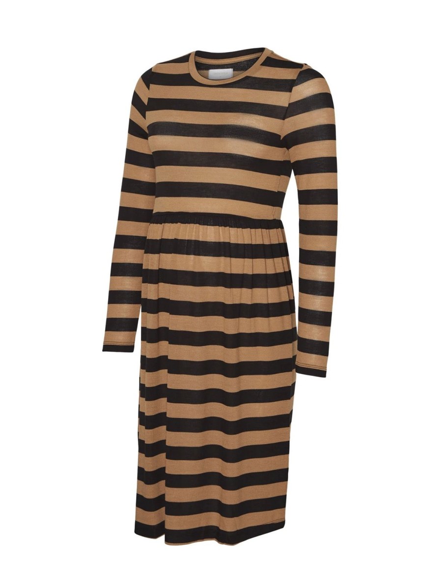 Mom Enula9 | Nellie Jersey Kjole - Camel/Black Stripes